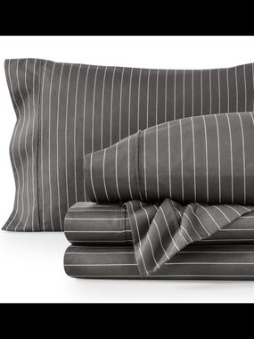 Bare Home Charcoal Pinstripe Cotton Sheet Set - Soft Bedding
